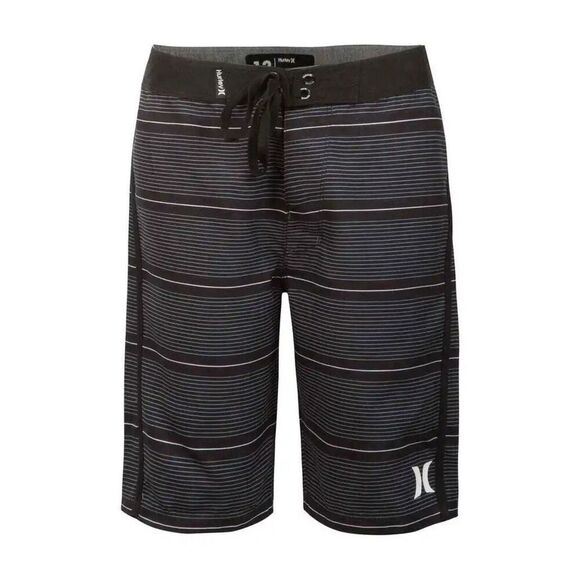 Hurley Boys Black Striped Logo Shoreline Swim Trunks Board Shorts Size 16/28 - Picture 1 of 8